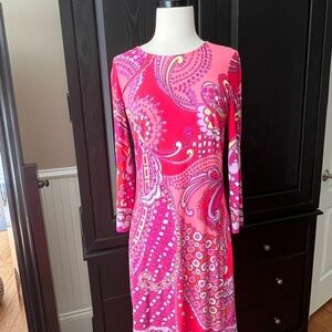 Ali Ro Pink and Orange Paisley Long Sleeve Dress